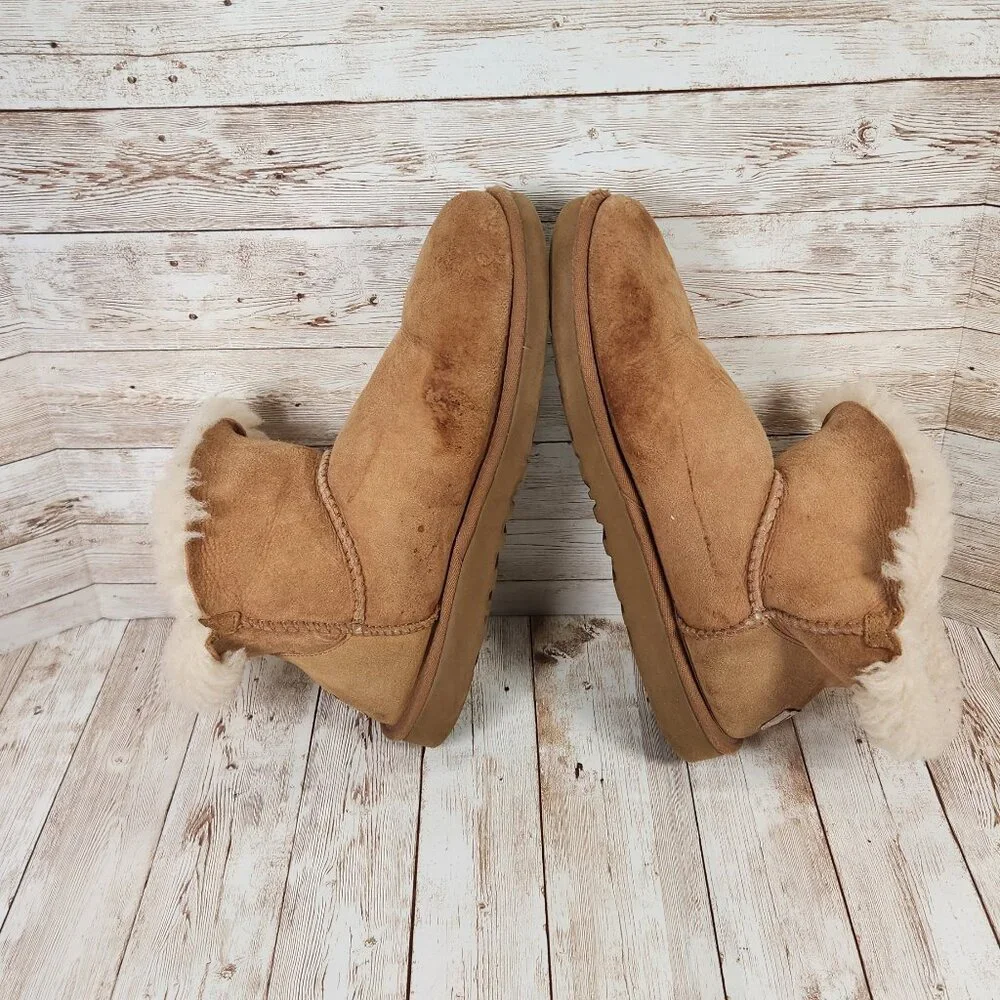 UGG Bailey Button Women's 9 Shoes Brown Tan Suede Comfort Shearling Boots 3352 - Picture 8 of 12